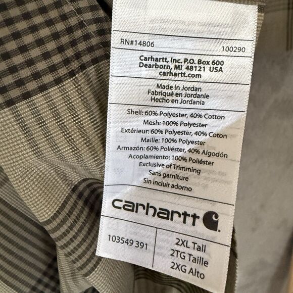 NWT Carhartt Force Ridgefield 2XLT Tall Shirt Beige Buttons Pockets Plaid - Picture 12 of 12